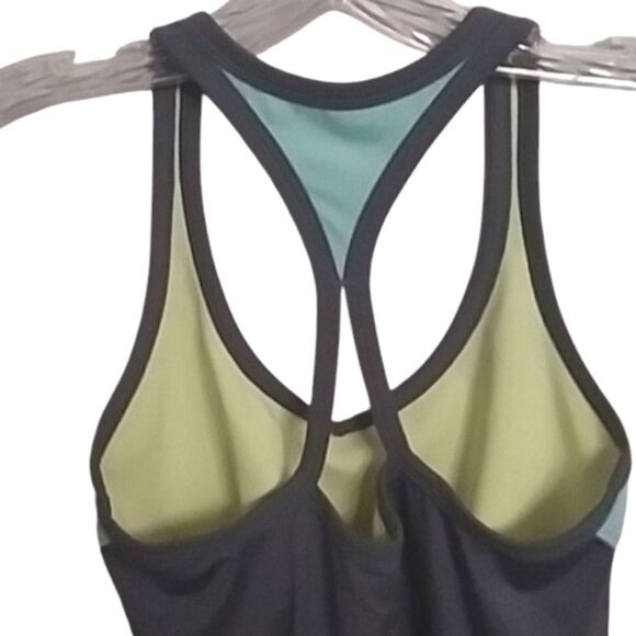 New Balance Tank Top Womens NB DRY Racer Back Bra Athletic Mint Yellow Gray Y2K - Picture 7 of 11